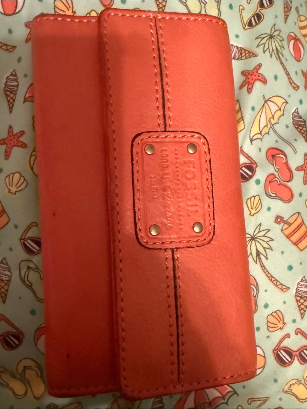 Fossil Coral Tan Leather Tri-Fold Wallet